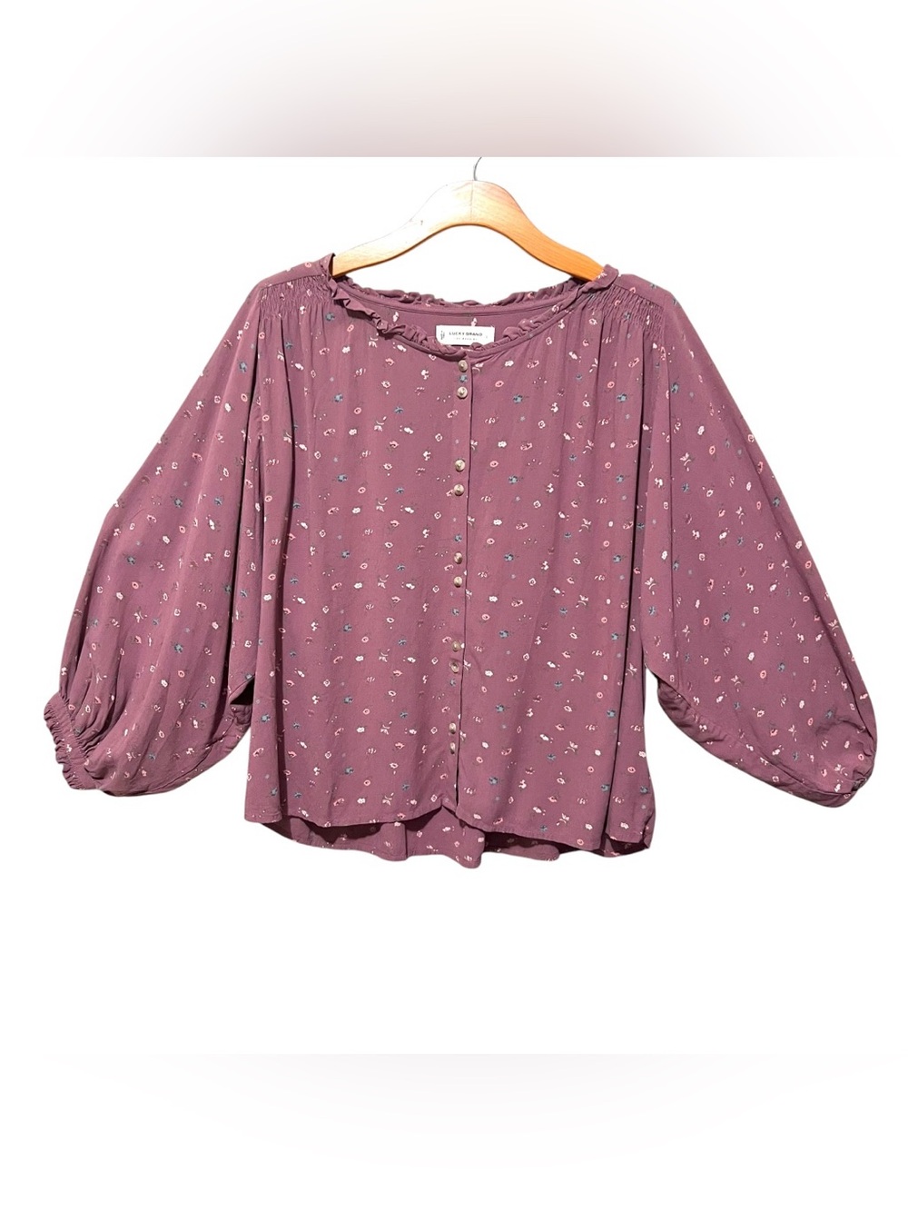 Lucky Brand Dusty Mauve Floral Button-Front Blouse